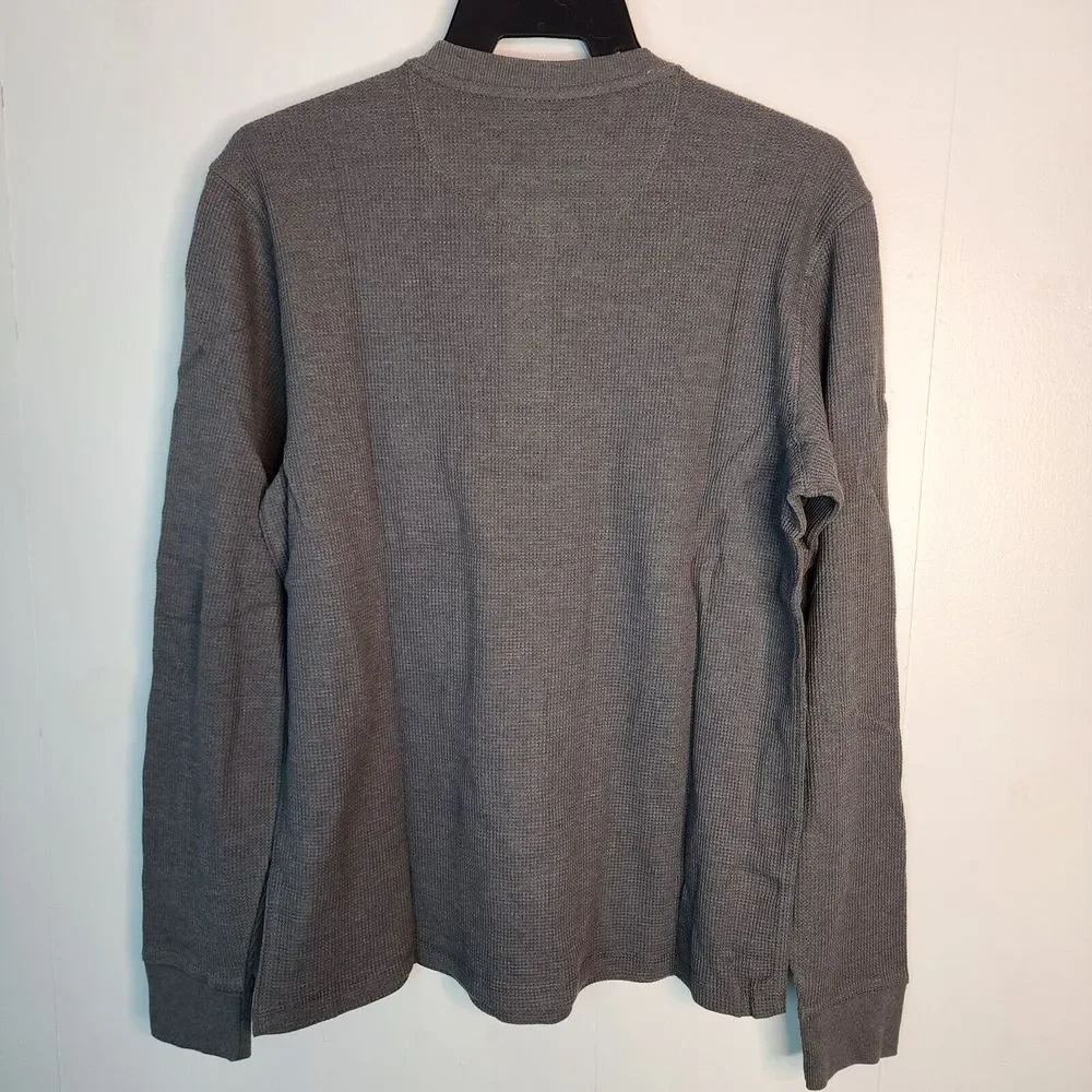 Members Mark Mens Thermal Henley Shirt Charcoal Grey Heather Long Sleeve‎ Medium